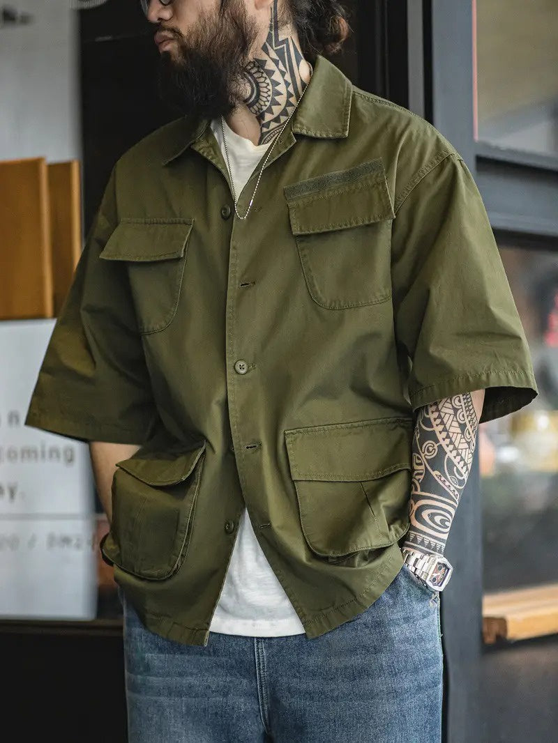 Men’s Short-Sleeve Button-Up Shirt with Pockets