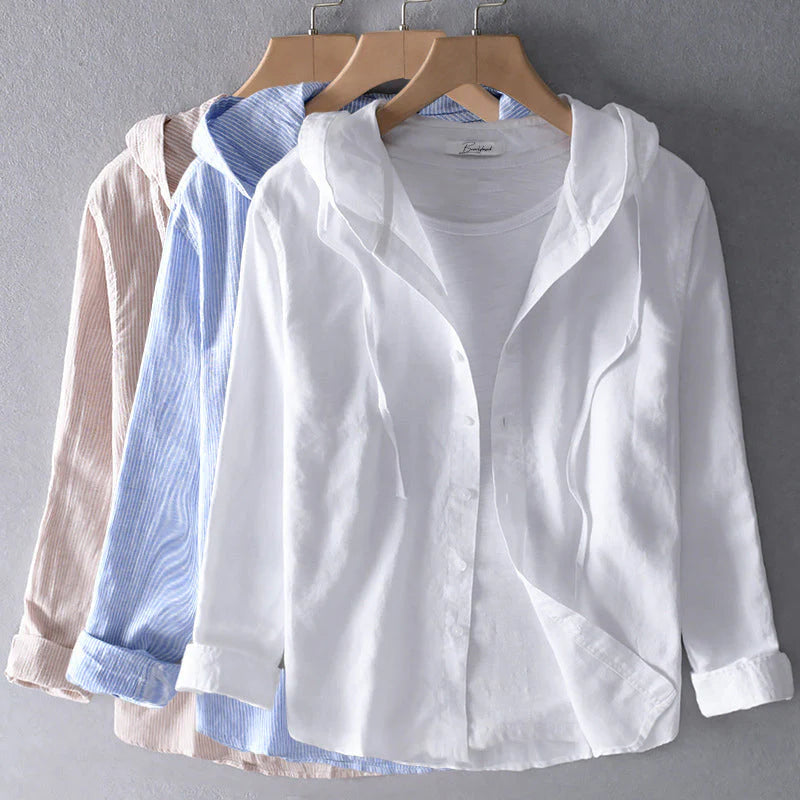 Women’s Long Sleeve Button-Up Shirt with Hooded Collar