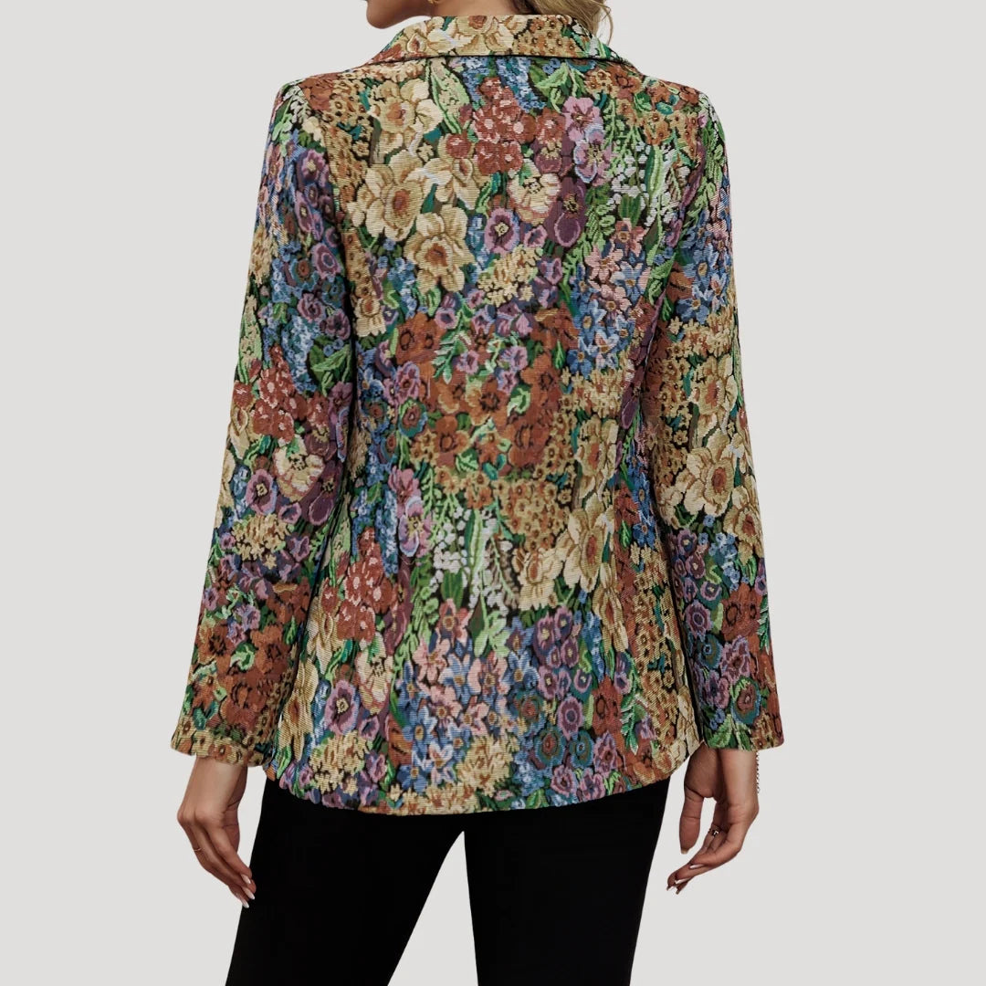Women’s Floral Blazer with Notched Lapel and Single-Button Closure