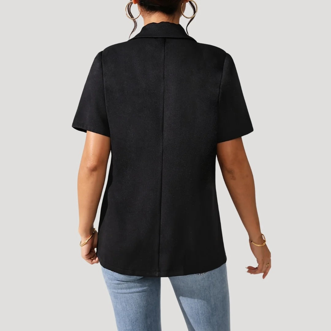 Women’s Short Sleeve Blazer with Notch Lapel and Front Patch Pockets