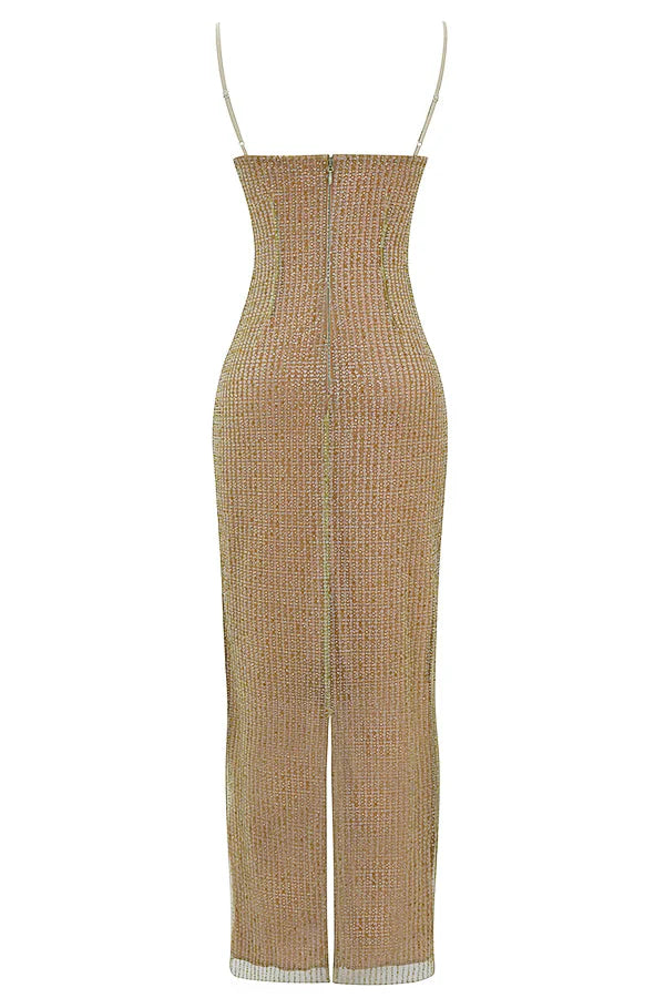 Women’s Sleeveless Maxi Dress with Thin Straps and Sequin Surface
