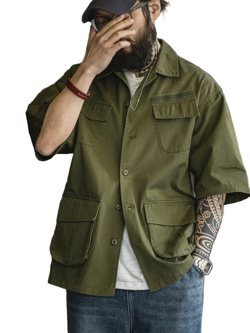 Men’s Short-Sleeve Button-Up Shirt with Pockets