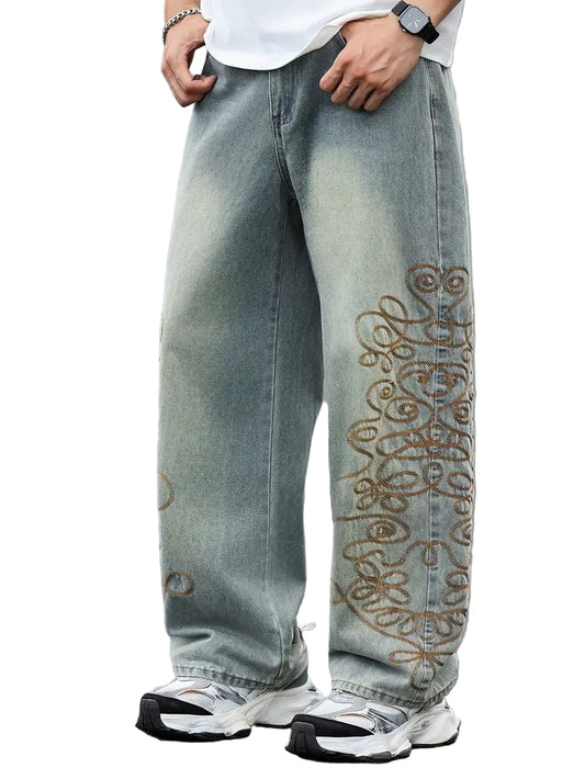 Men’s Wide-Leg Pants with Embroidery