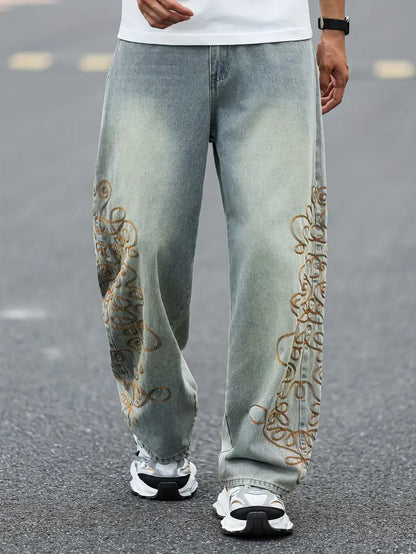 Men’s Wide-Leg Pants with Embroidery