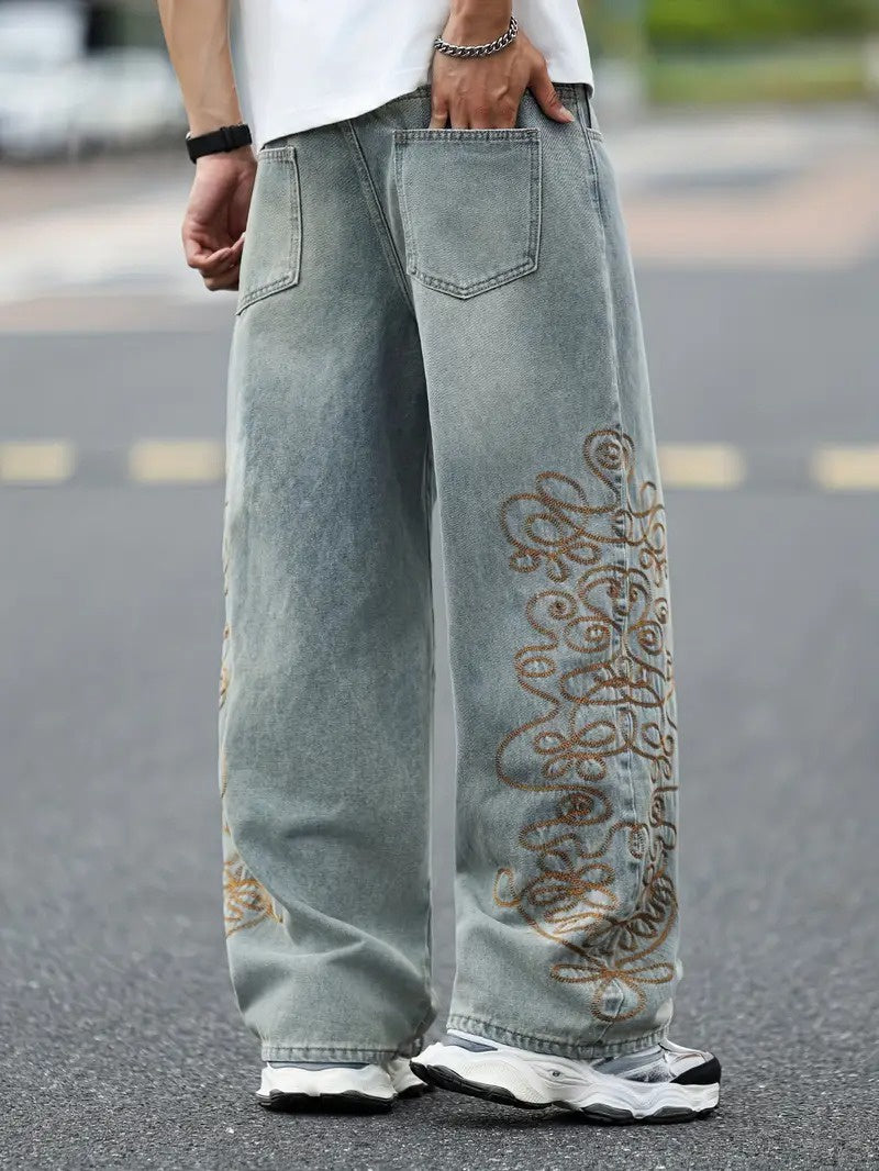 Men’s Wide-Leg Pants with Embroidery