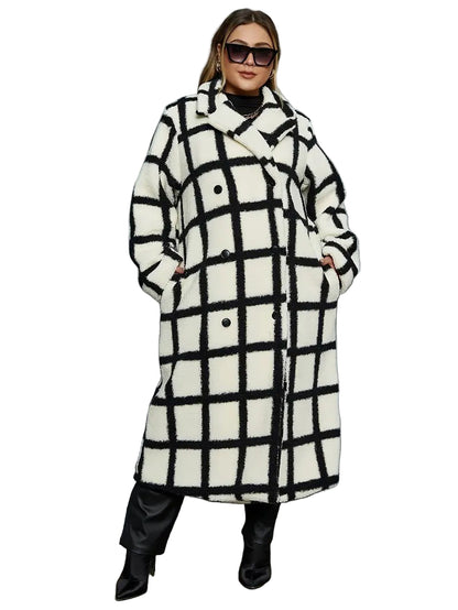Women’s Checkered Coat with Wide Collar