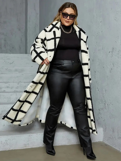 Women’s Checkered Coat with Wide Collar