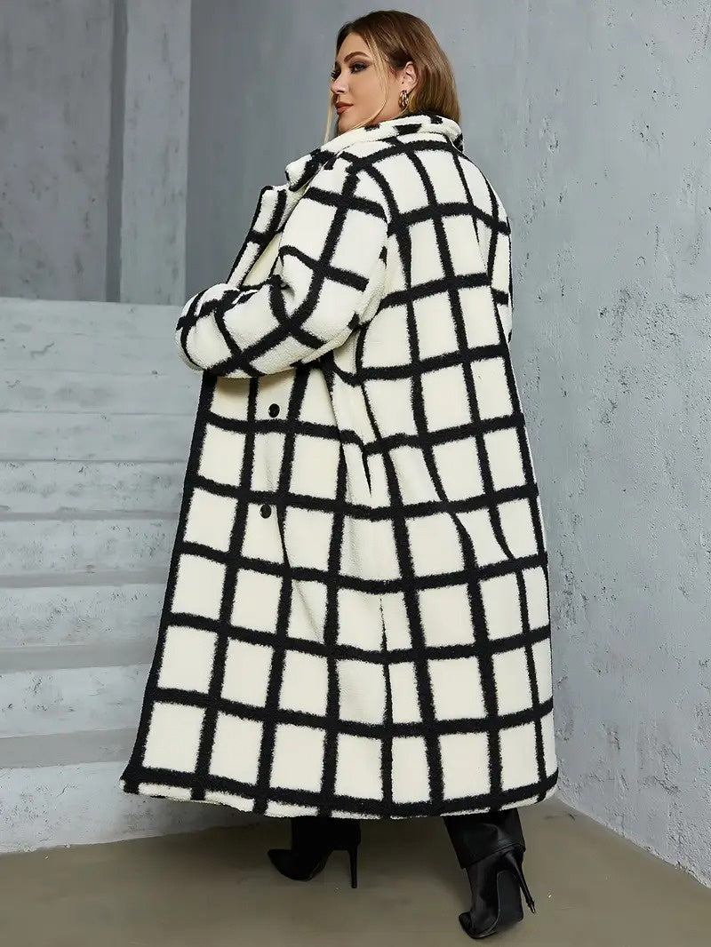 Women’s Checkered Coat with Wide Collar