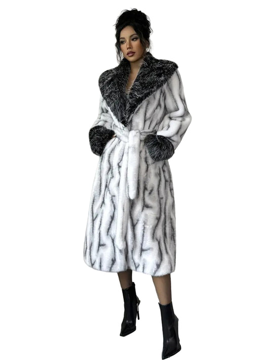 Women’s Coat with Belt and Textured Trim