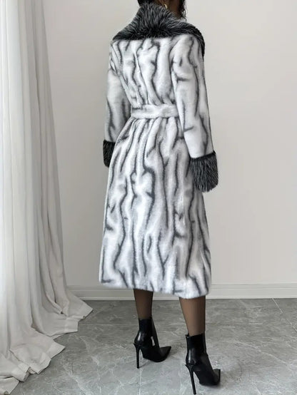 Women’s Coat with Belt and Textured Trim