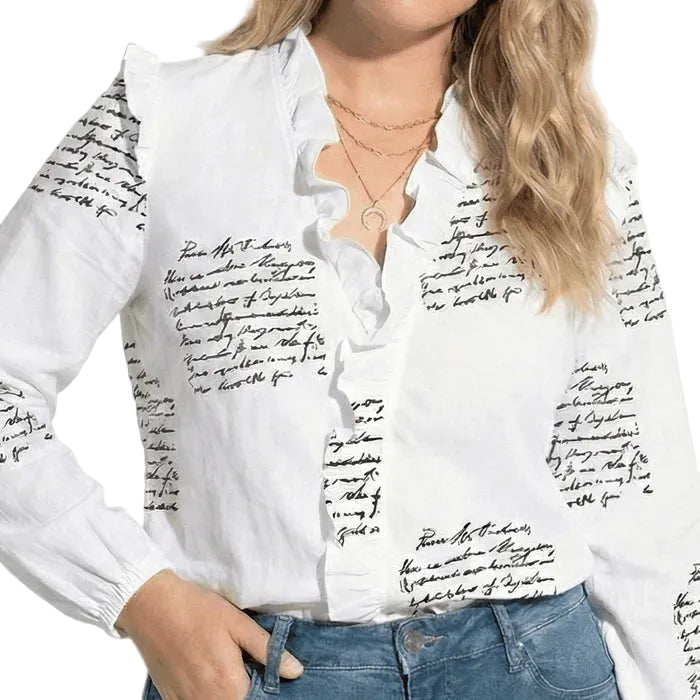 Women’s Long Sleeve Blouse with Ruffle V-Neck