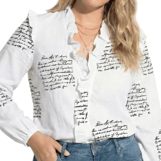 Women’s Long Sleeve Blouse with Ruffle V-Neck