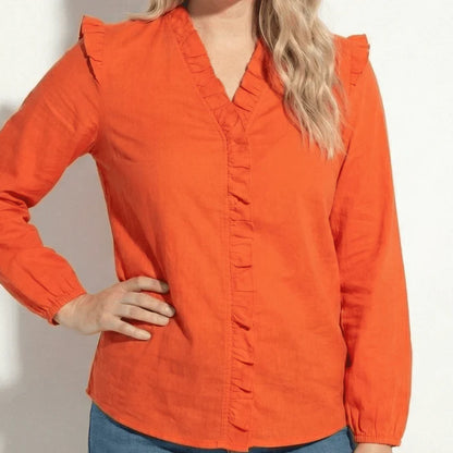 Women’s Long Sleeve Blouse with Ruffle V-Neck