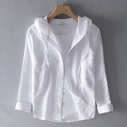 Women’s Long Sleeve Button-Up Shirt with Hooded Collar
