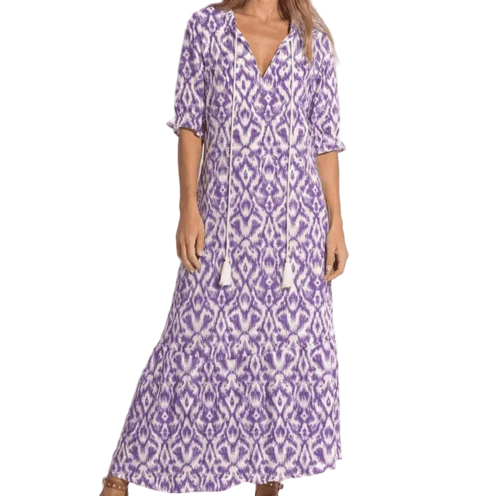 Women’s Maxi Dress with V-Neck Cut and Paisley Pattern