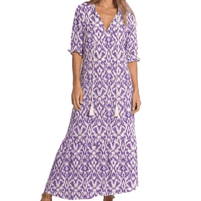 Women’s Maxi Dress with V-Neck Cut and Paisley Pattern