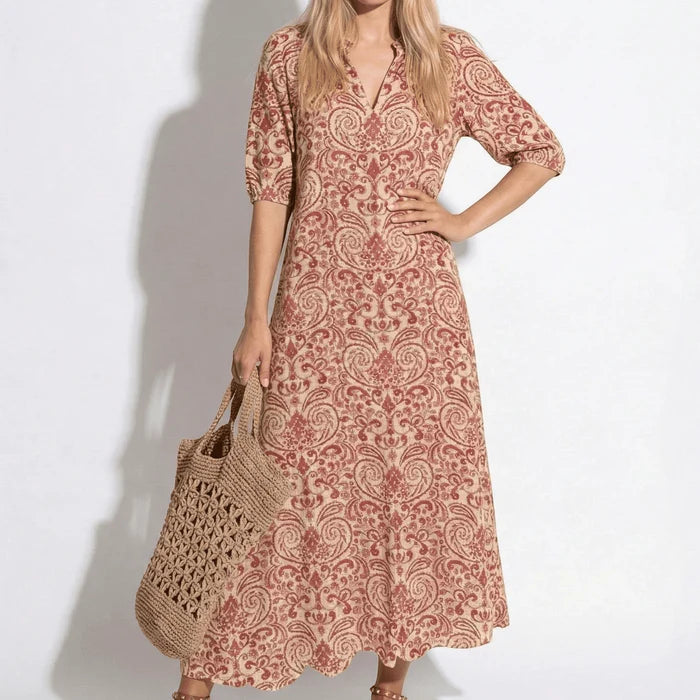Women’s Maxi Dress with V-Neck Cut and Paisley Pattern
