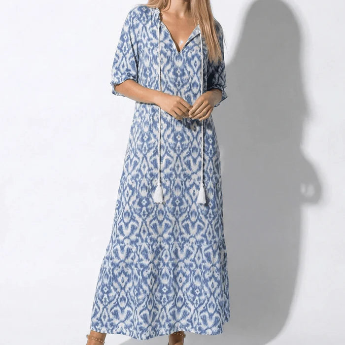 Women’s Maxi Dress with V-Neck Cut and Paisley Pattern