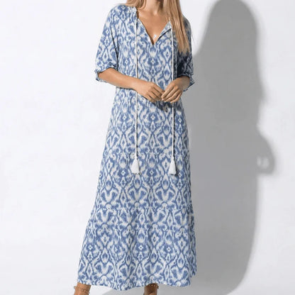 Women’s Maxi Dress with V-Neck Cut and Paisley Pattern