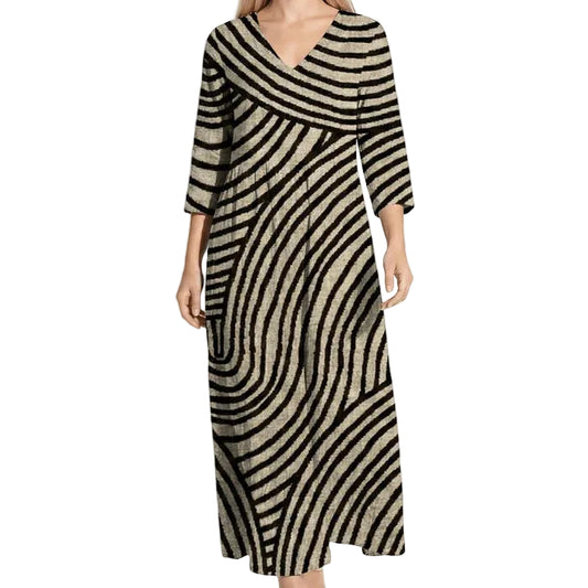 Women’s Maxi Dress with V-Neck Cut and Striped Pattern