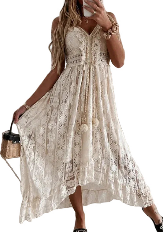 Women’s Sleeveless Lace Maxi Dress with Spaghetti Straps