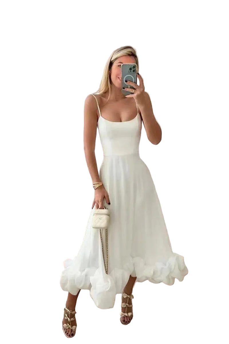 Women’s Adjustable Strap Midi Dress with Ruffled Hem