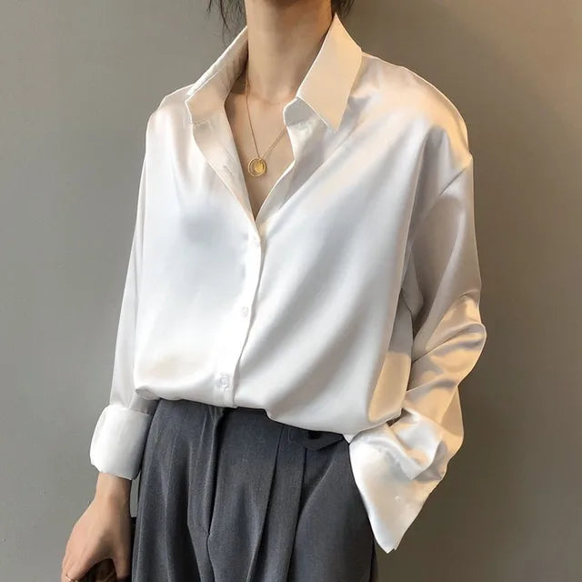 Women’s Collared Shirt with Button Front and Long Sleeves