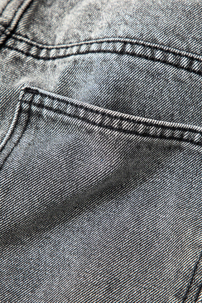 Women’s Denim Jeans with Offset Button Closure and Straight Fit