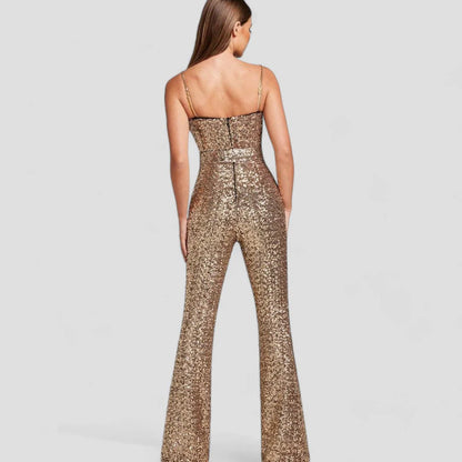 Women’s Full Length Sequin Jumpsuit with Slim Upper Fit