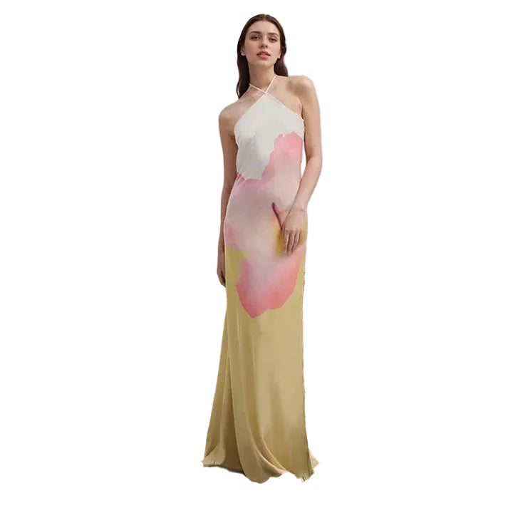 Women’s Halter Neck Maxi Dress with Abstract Print