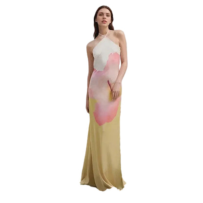 Women’s Halter Neck Maxi Dress with Abstract Print