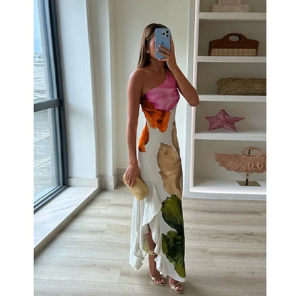 Women’s Halter Neck Maxi Dress with Abstract Print