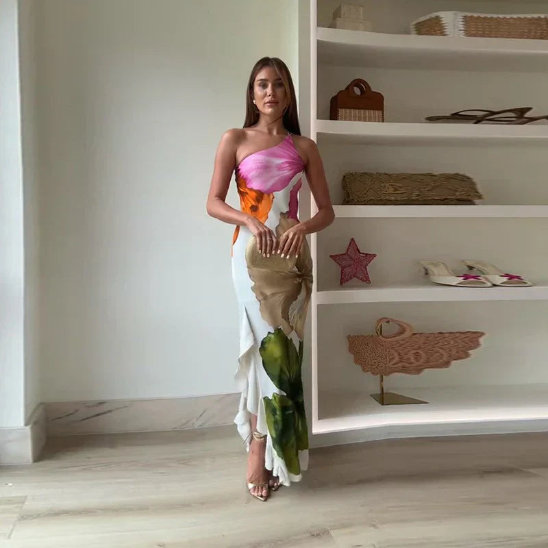 Women’s Halter Neck Maxi Dress with Abstract Print