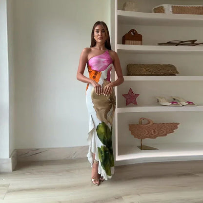 Women’s Halter Neck Maxi Dress with Abstract Print