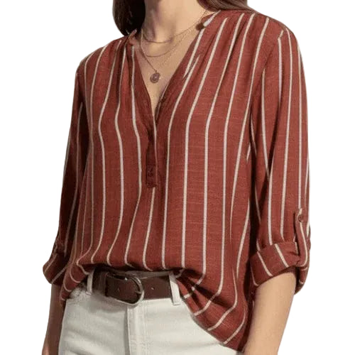 Women’s Long Sleeve Blouse with Vertical Stripe Print