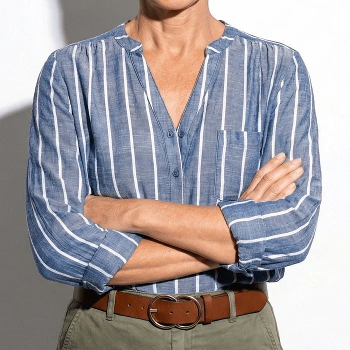 Women’s Long Sleeve Blouse with Vertical Stripe Print