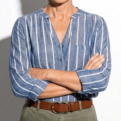 Women’s Long Sleeve Blouse with Vertical Stripe Print