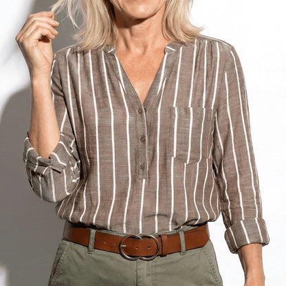 Women’s Long Sleeve Blouse with Vertical Stripe Print