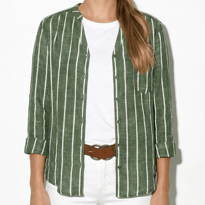 Women’s Long Sleeve Blouse with Vertical Stripe Print