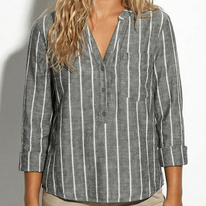 Women’s Long Sleeve Blouse with Vertical Stripe Print