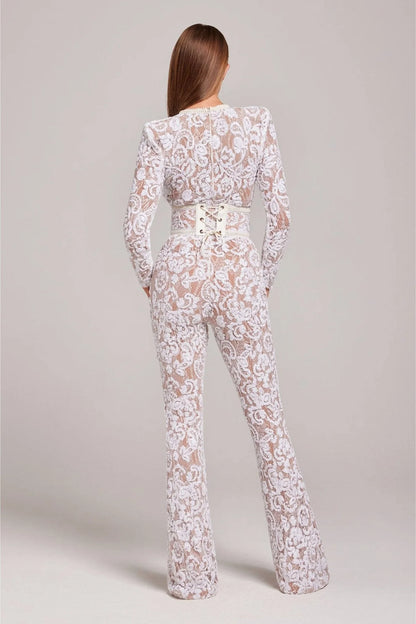 Women’s Long Sleeve Jumpsuit with Sequin Lace Construction