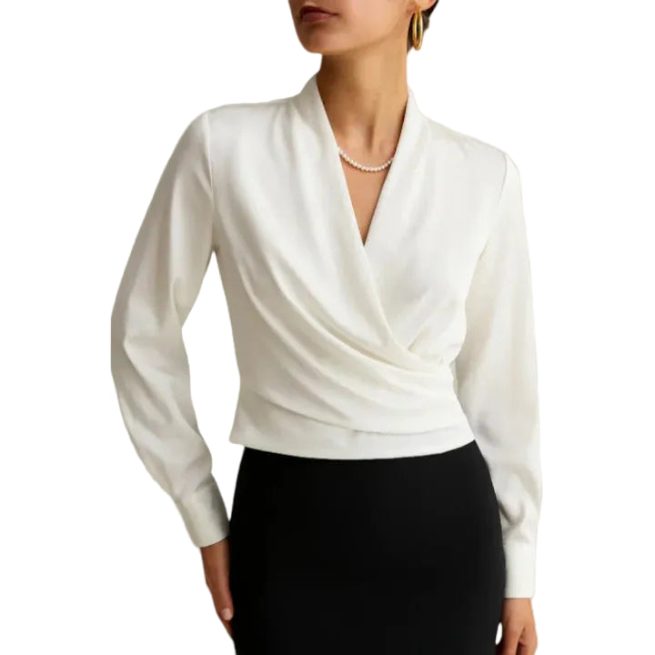Women’s Long Sleeve Top with Wrap Front and V-Neck