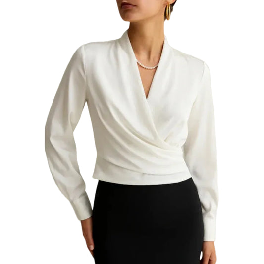 Women’s Long Sleeve Top with Wrap Front and V-Neck