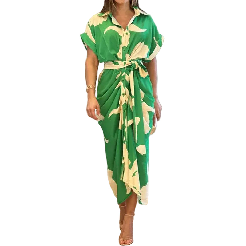 Women’s Midi Dress with Button Front and Tie Waist