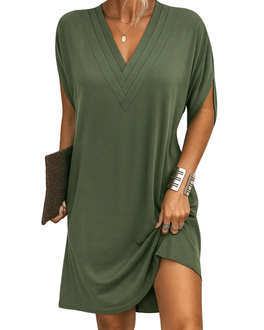 Women’s Mini Dress with V-Neck and Wide Short Sleeves
