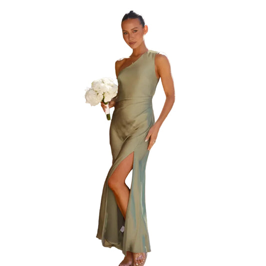 Women’s One-Shoulder Evening Maxi Dress with Side Slit