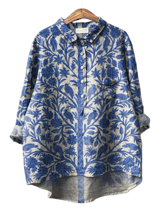 Women’s Printed Blouse with Collar Neck and Long Sleeves