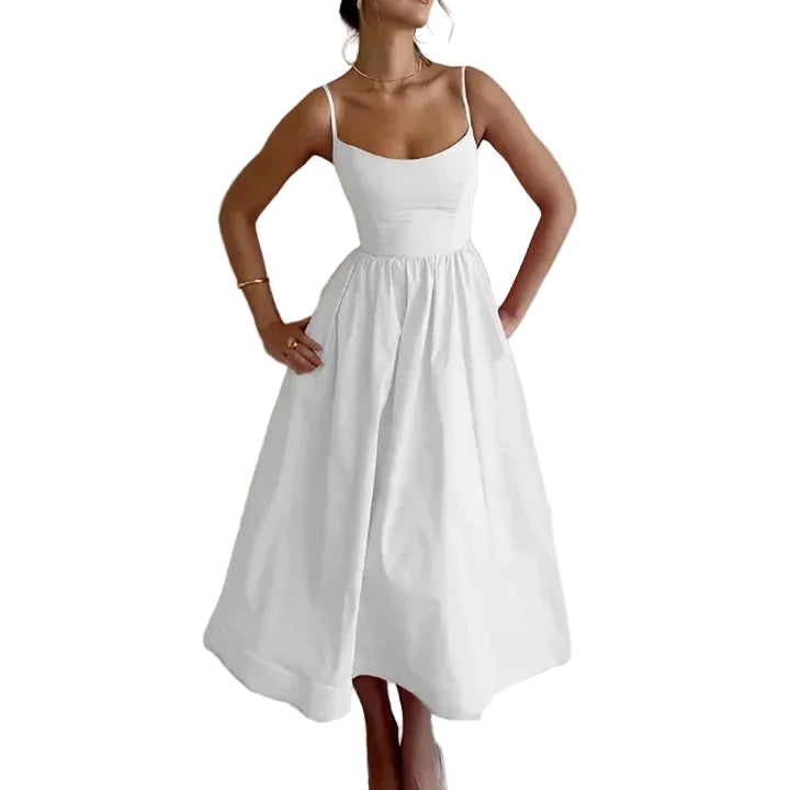 Women’s Sleeveless Midi Dress with Spaghetti Straps