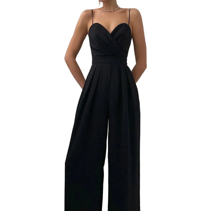 Women’s Sleeveless Wide Leg Jumpsuit with V-Neck Wrap Front
