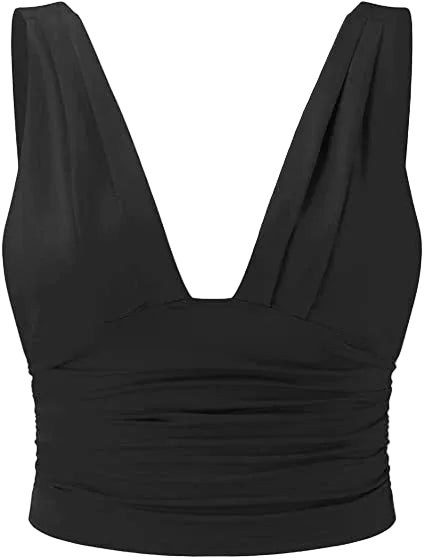 Women’s V-Neck Crop Top with Sleeveless Cut